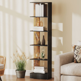 Bibliothèque Keria moderne gain de place 5 niveaux bois Marron Noir