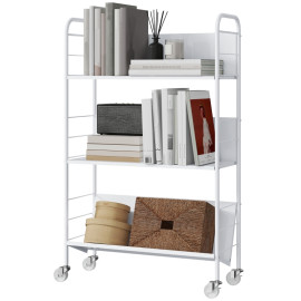 Melier chariot porte livres moderne à roulettes blanc