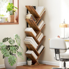 Étagère bibliothèque Calonum arbre 9 niveaux rangement marron rustique