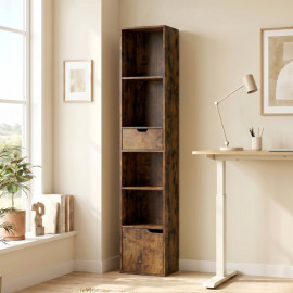 Berer Bibliothèque étagère rangement avec tiroir et placard brun rustique