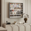 Vitrine de rangement Elea murale 6 étagères portes en verre Blanc et Gris