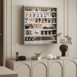 Vitrine de rangement Elea murale 6 étagères portes en verre Blanc et Gris