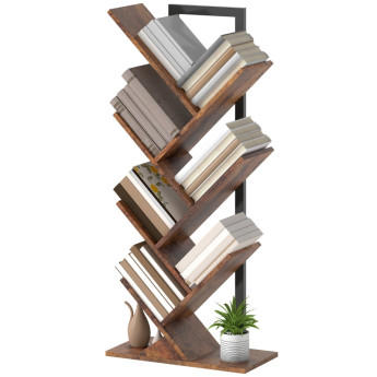 Étagère à livres Maruven design arbre rangement bureau marron rustique