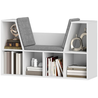 Étagère à livres Haren avec assise 6 compartiments rembourrée blanc