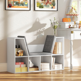 Étagère à livres Haren avec assise 6 compartiments rembourrée blanc