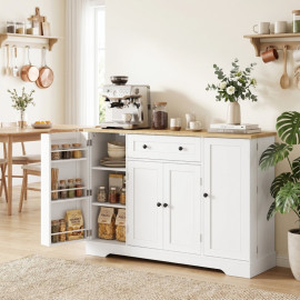 Buffet Alora meuble de cuisine rangement 4 portes tiroir blanc chêne