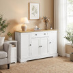 Buffet Alora meuble de cuisine rangement 4 portes tiroir blanc chêne