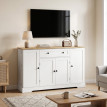 Buffet Alora meuble de cuisine rangement 4 portes tiroir blanc chêne