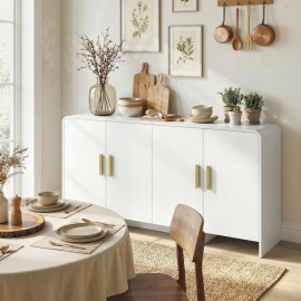 Buffet de Cuisine Velelara meuble TV rangement 4 portes blanc