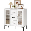 Buffet Palinane meuble de rangement vitré à tiroirs blanc