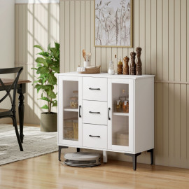 Buffet Palinane meuble de rangement vitré à tiroirs blanc