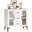 Buffet Palinane meuble de rangement vitré à tiroirs blanc