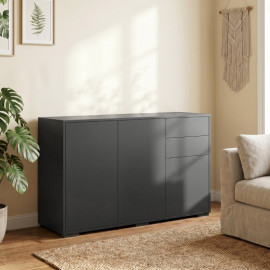 Buffet Kerval meuble de rangement 2 tiroirs 3 portes noir