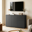 Buffet Kerval meuble de rangement 2 tiroirs 3 portes noir
