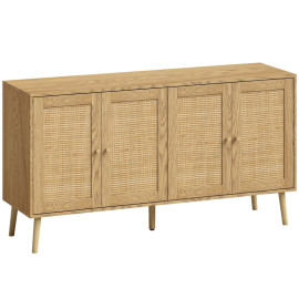 Buffet Avena rotin 4 portes rangement bohème bois naturel