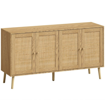 Buffet Avena rotin 4 portes rangement bohème bois naturel