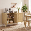 Buffet Avena rotin 4 portes rangement bohème bois naturel