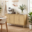 Buffet Avena rotin 4 portes rangement bohème bois naturel