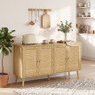 Buffet Avena rotin 4 portes rangement bohème bois naturel