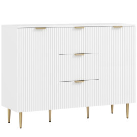 Buffet Erlisas rangement cuisine cannelé tiroirs étagères blanc