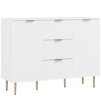 Buffet Erlisas rangement cuisine cannelé tiroirs étagères blanc