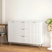 Buffet Erlisas rangement cuisine cannelé tiroirs étagères blanc