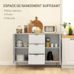 Buffet Erlisas rangement cuisine cannelé tiroirs étagères blanc