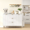 Buffet Erlisas rangement cuisine cannelé tiroirs étagères blanc