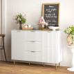 Buffet Erlisas rangement cuisine cannelé tiroirs étagères blanc