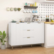 Buffet Erlisas rangement cuisine cannelé tiroirs étagères blanc