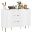 Buffet Erlisas rangement cuisine cannelé tiroirs étagères blanc