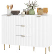 Buffet Erlisas rangement cuisine cannelé tiroirs étagères blanc