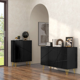 Raleo Buffet de salon rangement brillant 3 portes noir