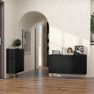 Raleo Buffet de salon rangement brillant 3 portes noir