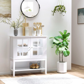 Buffet de cuisine Aurilys rangement verre trempé blanc