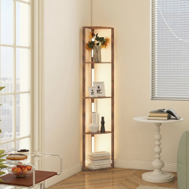 Lampe sur pied Kalisven LED étagères dimmable brun rustique