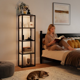 Lampadaire Selilet étagères verre RGB télécommande musique noir