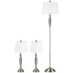 Corria Ensemble lampadaire et lampes de table lin Argent Blanc
