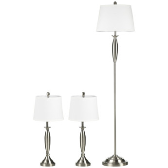 Corria Ensemble lampadaire et lampes de table lin Argent Blanc