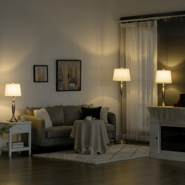 Corria Ensemble lampadaire et lampes de table lin Argent Blanc