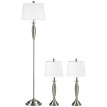 Corria Ensemble lampadaire et lampes de table lin Argent Blanc