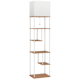 Lampadaire Arven étagères télécommande dimmable bois naturel blanc