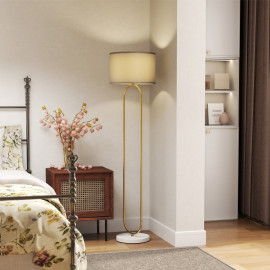 Lampe sur pied Delreo moderne tissu métal doré