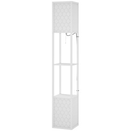 Lampadaire Lumroena moderne avec étagères et abat-jour grillagés blanc