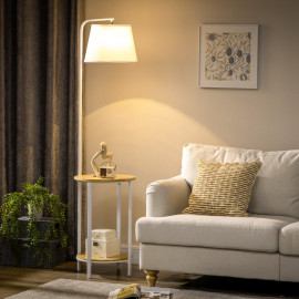 Felono Lampadaire sur pied étagères bois et tissu blanc