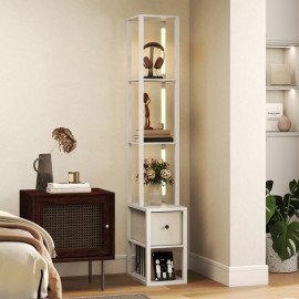 Lampadaire Erlaros moderne étagères tiroir LED blanc