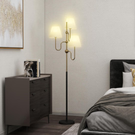 Raloen Lampadaire sur pied 3 lumières E27 or blanc