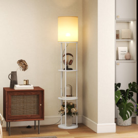 Lampadaire Camiel étagères LED télécommande blanc