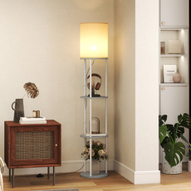 Lampe sur pied Velum étagères LED télécommande gris