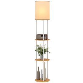 Lampe sur pied Ilane étagères LED télécommande bois naturel